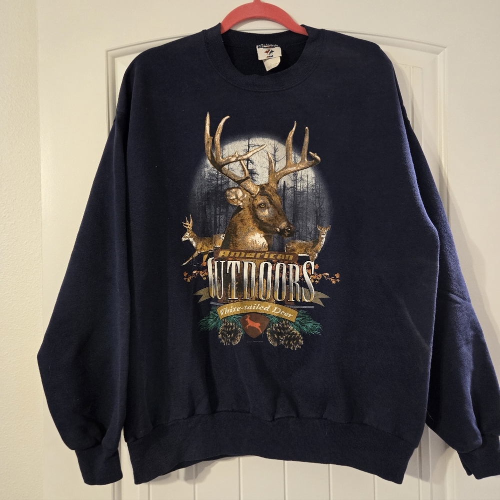 Vintage Jerzees Navy Blue Deer Graphic Men's Crewneck Sweater
